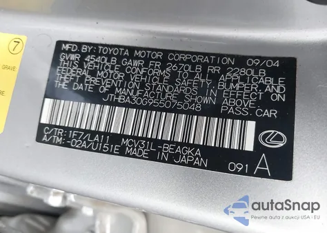 2005 Lexus Es 330 из США, поврежденный, VIN JTHBA30G955075048